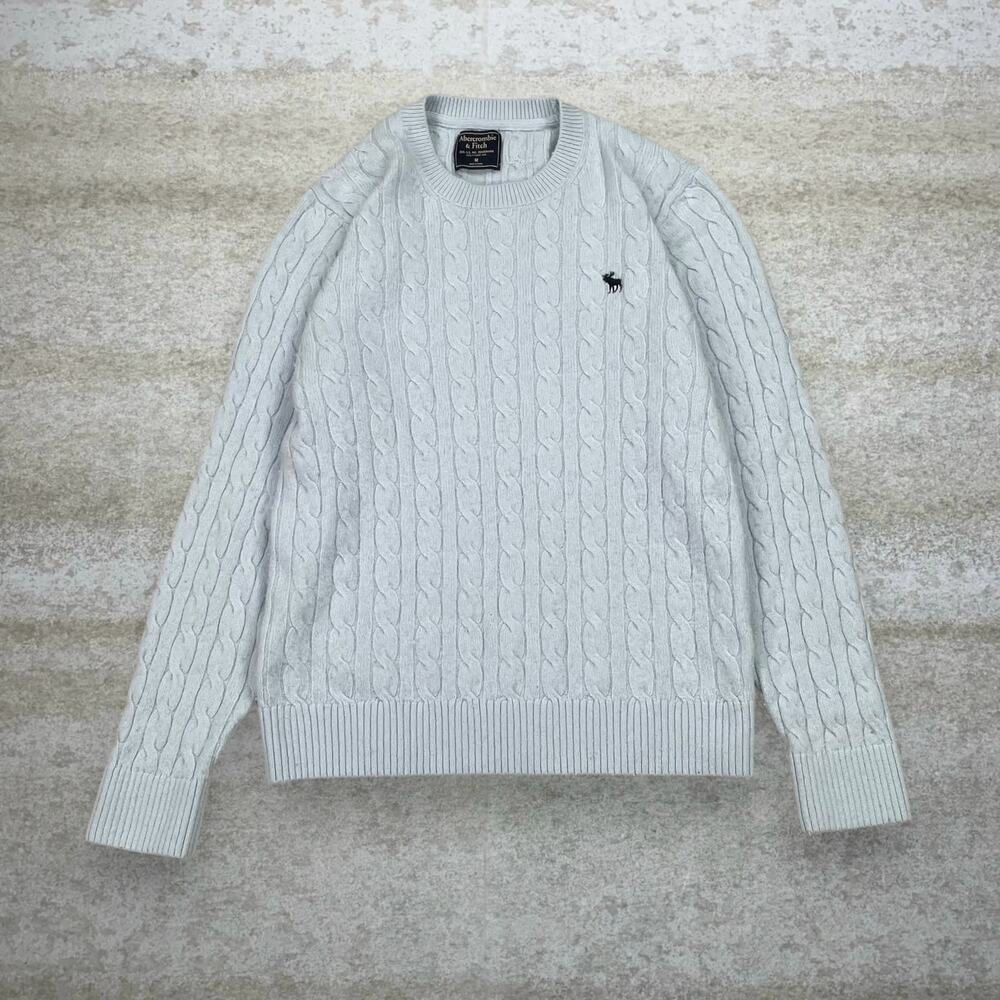 Vintage Y2K Abercrombie & Fitch Sweater Mens M Light Blue Cotton Pullover Navy